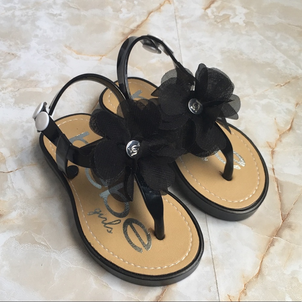 Bebe Black Patent Sandal for Toddler Girl 7/8